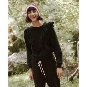 The Great. Tops The Great Shrunken Ruffle Sweatshirt Black S